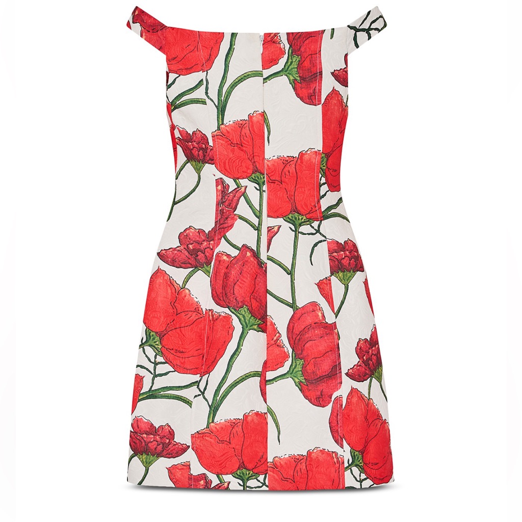 Milly Floral Red Peony Jacquard Mini Dress Nwt Size 10